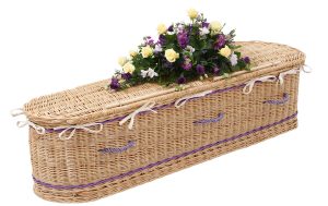 Curved and Willow Casket in Weather Beaten Gold with Purple Bands