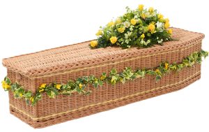 Traditional Willow Coffin in Buff with Yellow Bands