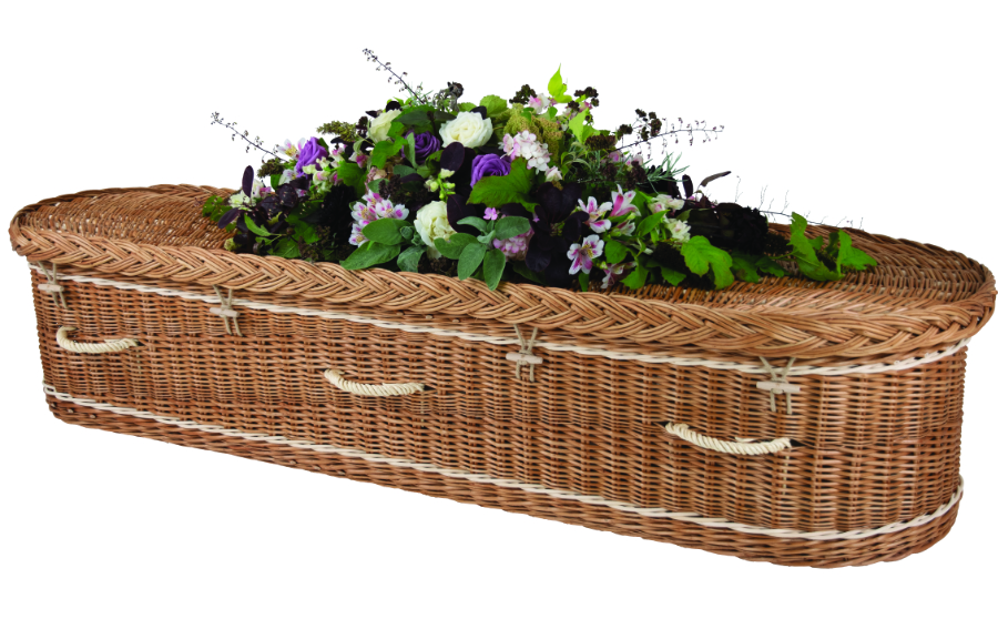 Somerset Willow Curved Coffin in Buff willow with Cream Bands and Handles