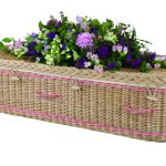Somerset Willow Curved Coffin in Gold Willow with Pink Bands and Handles